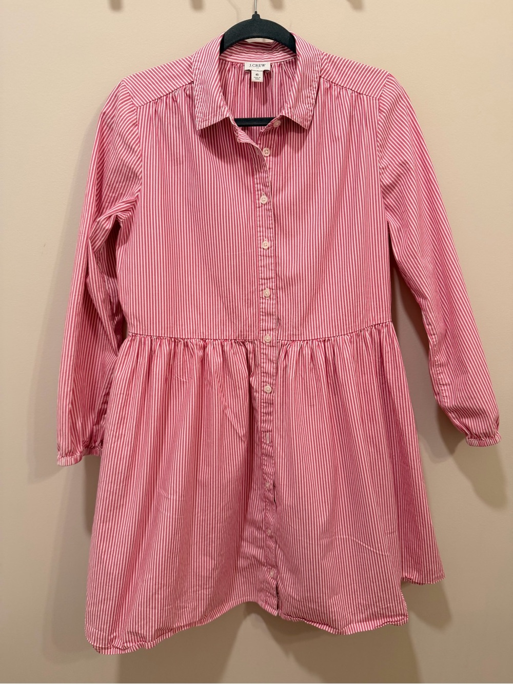 J. Crew Pink and White Striped Button-Front Dress